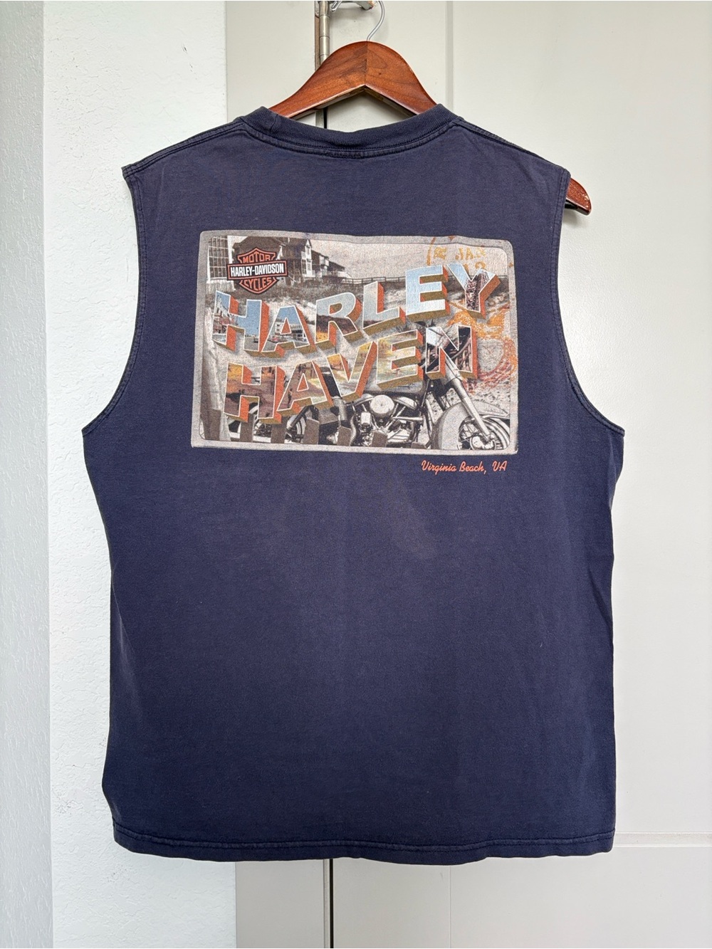 VINTAGE Y2K HARLEY DAVIDSON BLUE GRAPHIC TANK TOP MENS XL